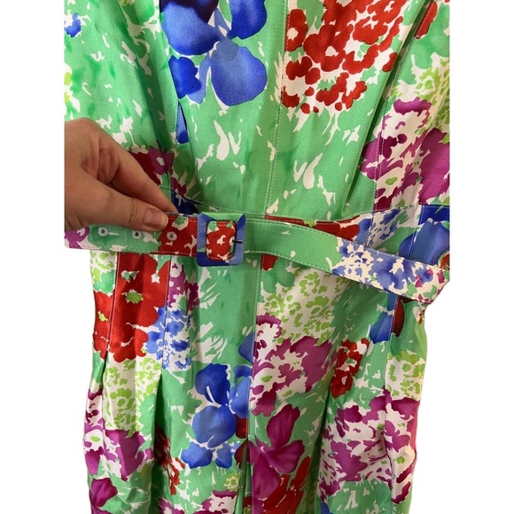 Rickie Freeman Teri Jon Mid Length Floral Belted Sleeveless Dress Size 10 Silk - Picture 2 of 8